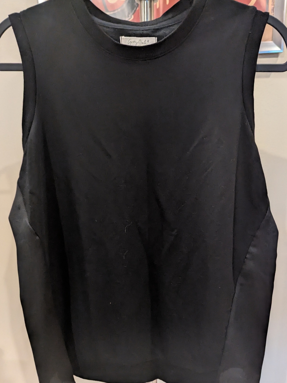 Grey State Black Sleeveless Mixed Media Crew Neck Tank Top Size 1/Small EUC $20